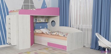 Кровать-чердак детская Кадет-2 с металлической лестницей, корпус Винтерберг, фасад Розовый в Артеме - предосмотр