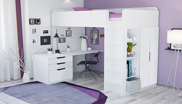 Кровать детская с письменным столом и шкафом POLINI Kids Simple Белый в Артеме - предосмотр 1
