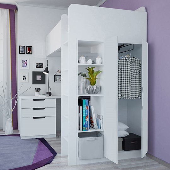 Кровать детская с письменным столом и шкафом POLINI Kids Simple Белый в Артеме - изображение 3