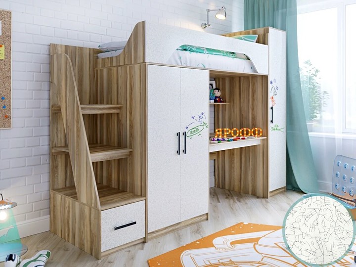 Детская кровать-чердак с шкафом Тея, каркас Ясень, фасад Феритейл во Владивостоке - изображение 1