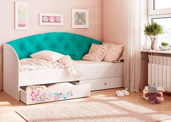 Кровать с ящиками Эльза без бортика, Бирюза (латы) в Артеме - изображение