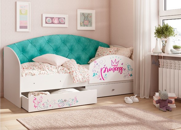 Детская кровать Эльза с бортиком, Бирюза (латы) в Артеме - изображение