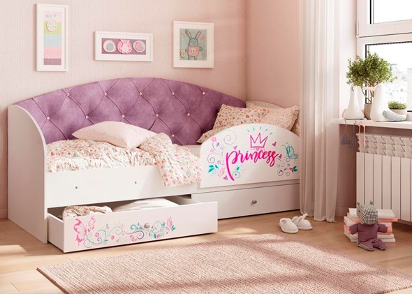 Кровать детская Эльза с бортиком, Фиолетовый (латы) в Артеме - изображение