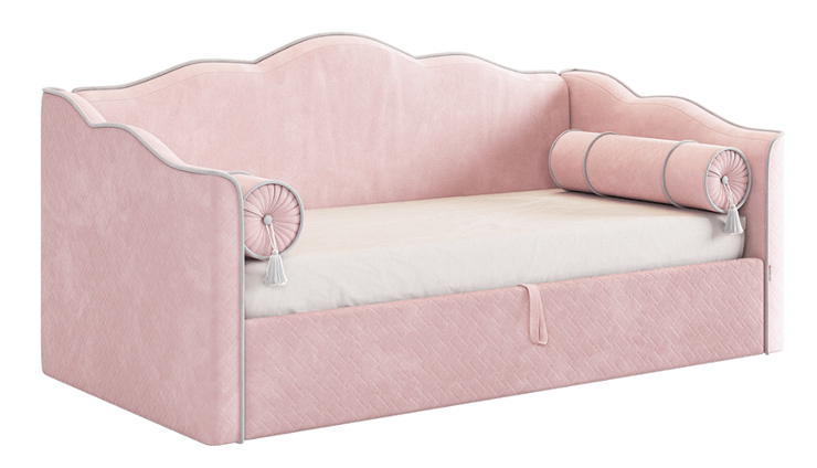 Детская кровать с подъемным механизмом Лея (Софа) 90х200 (нежно-розовый (велюр)/галька (велюр)) во Владивостоке - изображение 1
