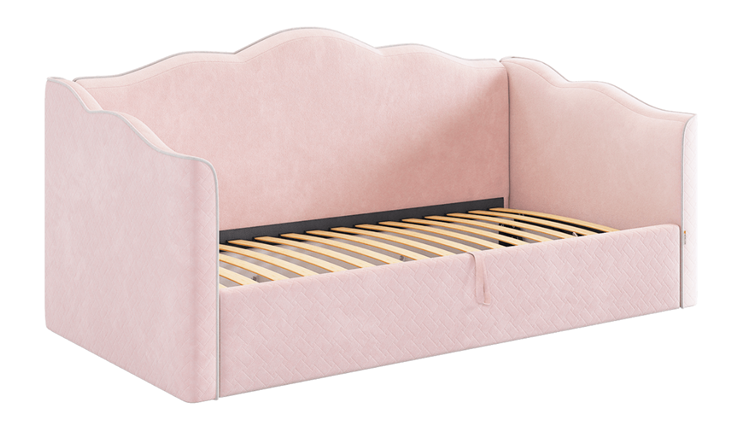 Детская кровать с подъемным механизмом Лея (Софа) 90х200 (нежно-розовый (велюр)/галька (велюр)) в Уссурийске - изображение 2