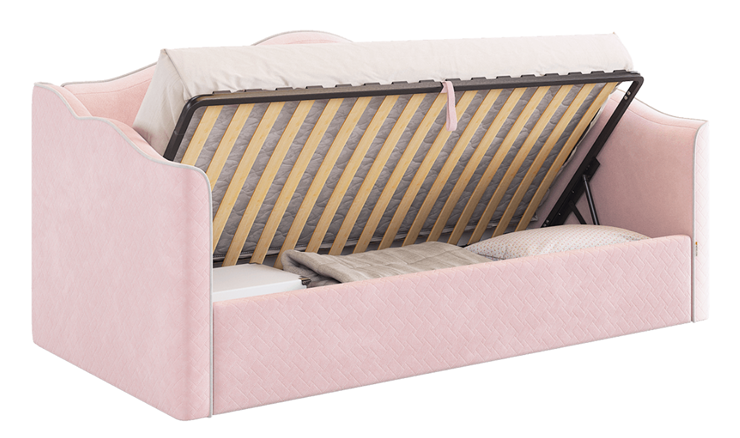 Детская кровать с подъемным механизмом Лея (Софа) 90х200 (нежно-розовый (велюр)/галька (велюр)) в Уссурийске - изображение 3