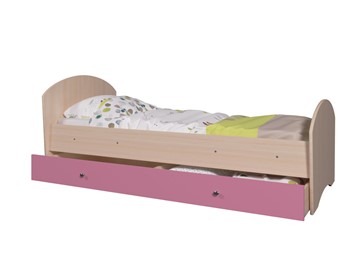 Кровать детская с ящиком Мозайка без бортиков, корпус Млечный дуб/фасад Розовый (ламели) в Уссурийске