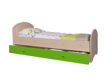 Кровать детская с ящиком Мозайка без бортиков, корпус Млечный дуб/фасад Лайм (щиты) в Уссурийске