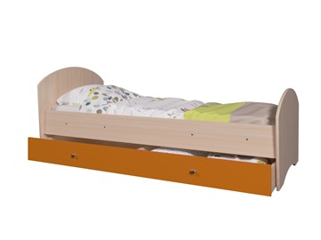 Детская кровать с ящиком Мозайка без бортиков, корпус Млечный дуб/фасад Оранжевый (щиты) во Владивостоке
