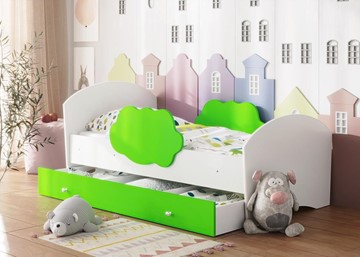 Детская кровать Тучка с ящиком, корпус Белый, фасад Лайм в Артеме