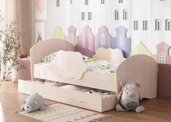 Детская кровать с бортиками Тучка с ящиком, корпус Дуб млечный, фасад Дуб млечный во Владивостоке - изображение