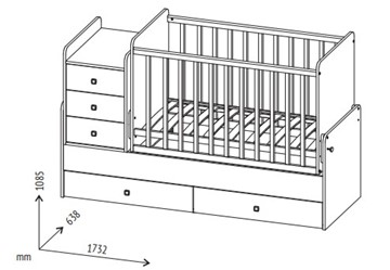 Кровать для новорожденных с комодом POLINI Kids Simple 1100 Белый в Артеме - предосмотр 7