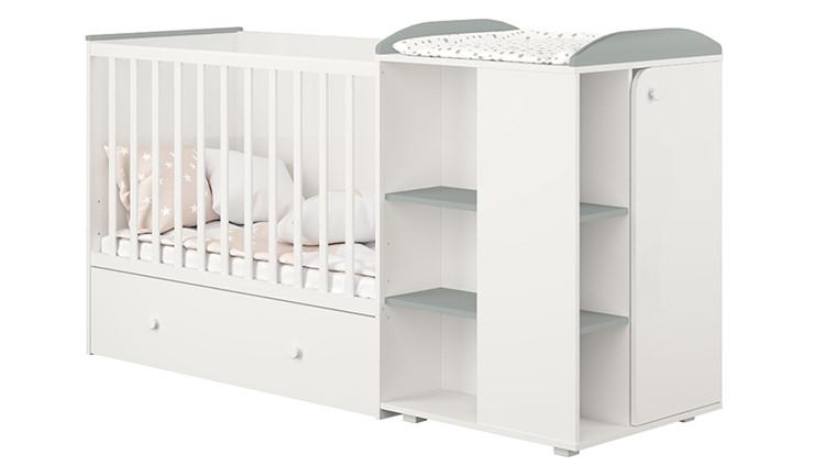 Кровать-трансформер детская с комодом POLINI Kids Ameli 800 Белый / Серый, серия AMELI в Находке - изображение 1