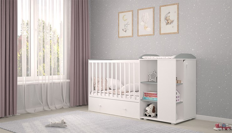 Кровать-трансформер детская с комодом POLINI Kids Ameli 800 Белый / Серый, серия AMELI в Артеме - изображение 2