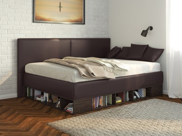 Подростковая кровать Lancaster 1, 120х200, ЛДСП венге, экокожа коричневая в Артеме