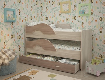 Детская двухъярусная кровать Радуга 1.6 с ящиком, корпус Шимо светлый, фасад Шимо темный во Владивостоке - предосмотр