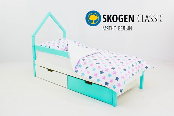 Кровать-домик детская мини Skogen белый-мятный во Владивостоке - изображение