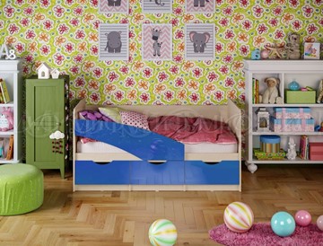 Детская кровать Бабочки 800*1600, Синий глянец во Владивостоке