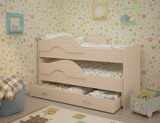 Детская 2-этажная кровать Радуга 1.6 с ящиком, цвет Млечный дуб в Артеме - изображение