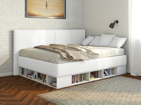 Подростковая кровать Lancaster 1, 120х200, ЛДСП белая, экокожа белая в Артеме - изображение