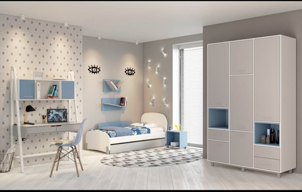 Комплект мебели для детской POLINI Kids Mirum №1 Белый / Серый / Голубой в Артеме - изображение