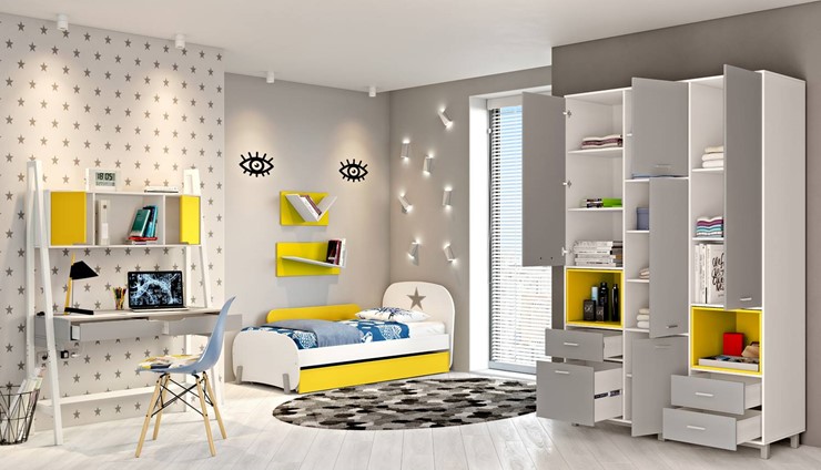 Комплект мебели для детской POLINI Kids Mirum №1 Белый / Серый / Желтый в Уссурийске - изображение