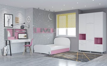 Мебель для детской POLINI Kids Mirum №4 Белый / Серый / Розовый в Уссурийске