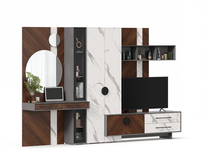 Набор мебели для гостиной Вилена №4, Оникс Серый/Орех/Монте белый во Владивостоке - изображение