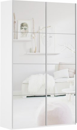 Шкаф 2-х дверный Прайм (Зеркало/Зеркало) 1200x570x2300, белый снег во Владивостоке - изображение
