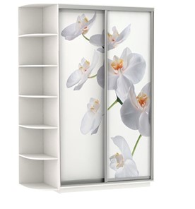 Шкаф 2-створчатый Хит, 1500x600x2200, фотопечать, со стеллажом, белая орхидея, белый снег в Уссурийске