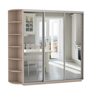 Шкаф 3-х дверный Экспресс (3 зеркала), со стеллажом 2100х600х2400, дуб молочный в Артеме