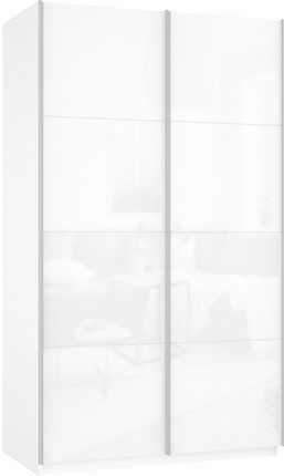 Шкаф-купе 2-х дверный Прайм (Белое стекло/Белое стекло) 1200x570x2300, белый снег во Владивостоке - изображение