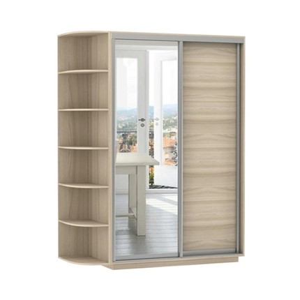 Шкаф 2-х дверный Экспресс (ДСП/Зеркало) со стеллажом 1500х600х2400, шимо светлый в Артеме - изображение