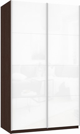 Шкаф 2-х створчатый Прайм (Белое стекло/Белое стекло) 1200x570x2300, венге во Владивостоке - изображение