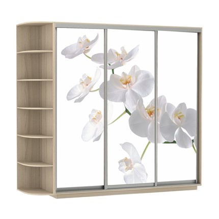 Шкаф 3-х дверный Экспресс со стеллажом, 2100х600х2200, Орхидея белая/шимо светлый в Артеме - изображение