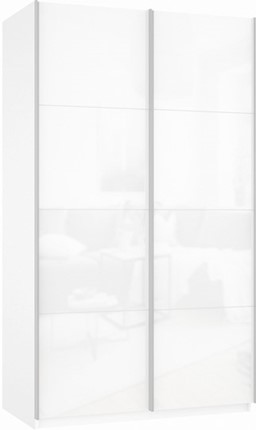 Шкаф 2-дверный Прайм (Белое стекло/Белое стекло) 1600x570x2300, белый снег в Артеме - изображение