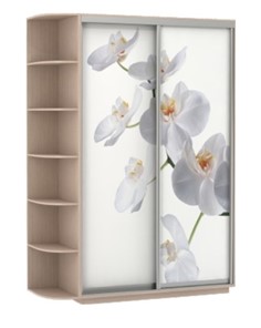 Шкаф 2-х дверный Хит, 1500x600x2200, фотопечать, со стеллажом, белая орхидея, дуб молочный во Владивостоке