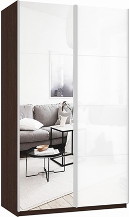 Шкаф 2-дверный Прайм (Зеркало/Белое стекло) 1600x570x2300, венге во Владивостоке - изображение