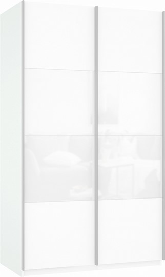 Шкаф Прайм (ДСП/Белое стекло) 1400x570x2300, белый снег во Владивостоке - изображение 2