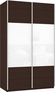 Шкаф 2-створчатый Прайм (ДСП/Белое стекло) 1400x570x2300, венге в Артеме - предосмотр 2