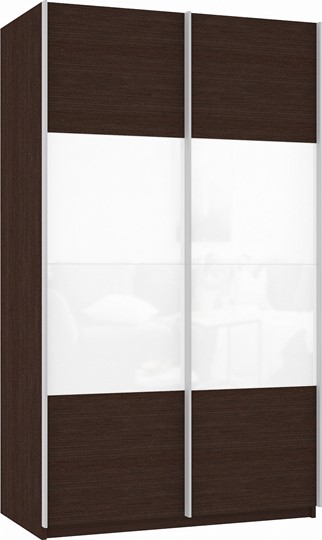 Шкаф 2-створчатый Прайм (ДСП/Белое стекло) 1400x570x2300, венге в Артеме - изображение 2