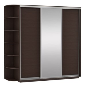 Шкаф 3-х дверный Экспресс (ДСП/Зеркало/ДСП) со стеллажом, 2700х600х2200, венге в Уссурийске