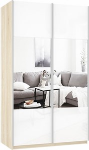Шкаф 2-х дверный Прайм (Зеркало/Белое стекло) 1600x570x2300, дуб сонома в Уссурийске - предосмотр 2