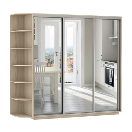 Шкаф 3-дверный Экспресс (3 зеркала), со стеллажом 2100х600х2400, шимо светлый в Артеме - изображение