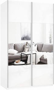 Шкаф Прайм (Зеркало/Белое стекло) 1600x570x2300, белый снег в Артеме - предосмотр 2
