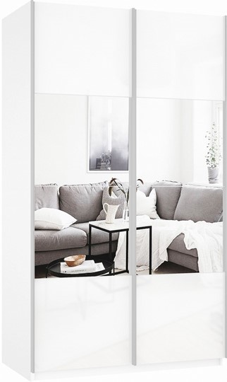 Шкаф Прайм (Зеркало/Белое стекло) 1600x570x2300, белый снег в Артеме - изображение 2