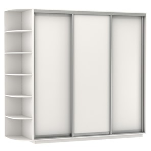 Шкаф 3-дверный Экспресс (ДСП), со стеллажом 2400х600х2400, белый снег в Артеме