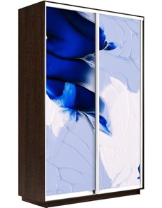 Шкаф двухдверный Экспресс 1600x450x2200, Абстракция бело-голубая/венге в Артеме