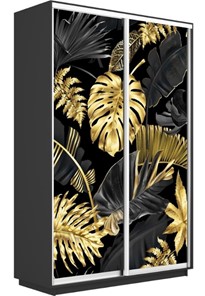 Шкаф 2-створчатый Экспресс 1600x450x2400, Листья золото/серый диамант во Владивостоке - предосмотр