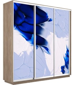 Шкаф 3-х дверный Экспресс 1800х450х2200, Абстракция бело-голубая/дуб сонома во Владивостоке - предосмотр